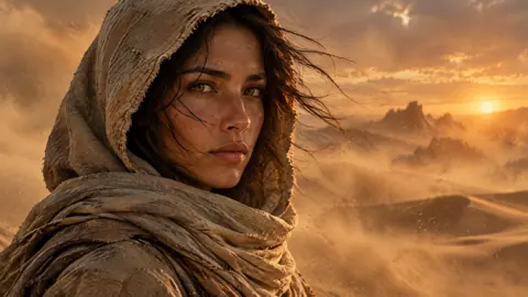Hooded Desert Traveler at Sunset