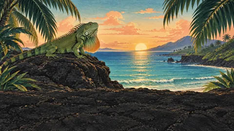 Green Iguana Above Tropical Cove