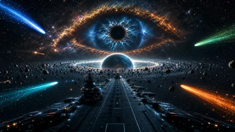 Aircraft Carrier in Blue Nebula
