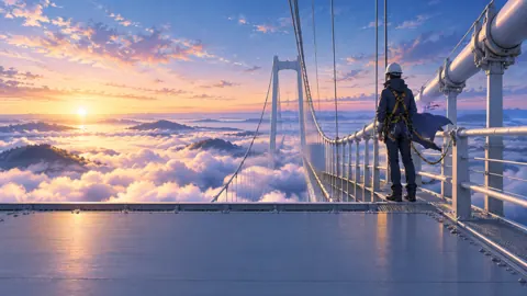 Bridge Inspector Above Clouds