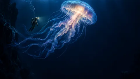 Antique Diver With Giant Jellyfish