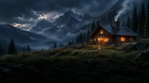 Cabin in Rainy Alpine Meadow