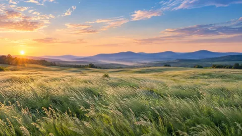 Sunrise Over Rolling Meadow