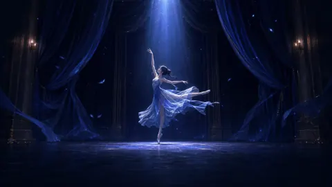 Ballerina Under Blue Spotlight