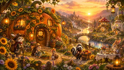 Pumpkin House Village at Sunset