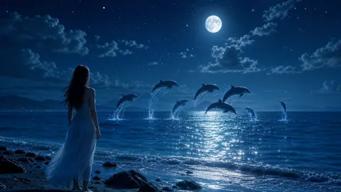 Woman Watching Dolphins at Night