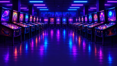 Empty Pinball Arcade at Midnight
