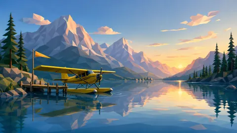 Yellow Seaplane on Alpine Lake