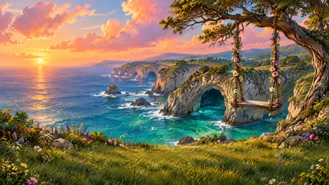 Flower Swing Above Sea Caves