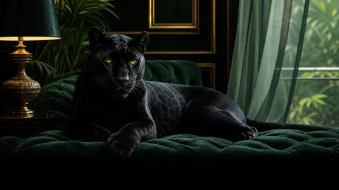 Black Panther on Emerald Sofa