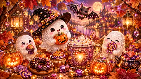 Kawaii Ghosts With Jack-O-Lanterns