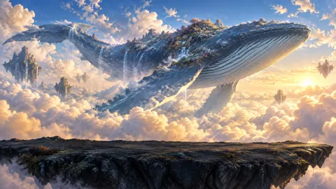 Sky Whale With Waterfalls