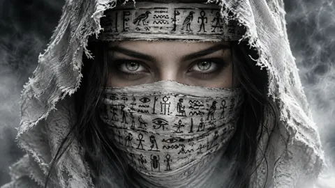 Veiled Woman With Hieroglyph Mask