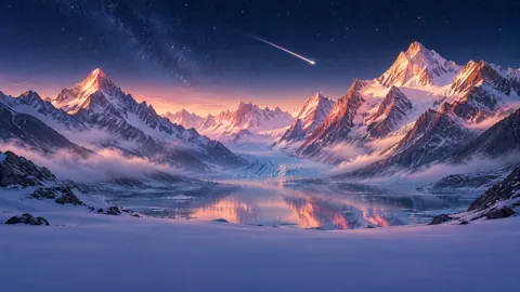 Alpine Lake With Meteor