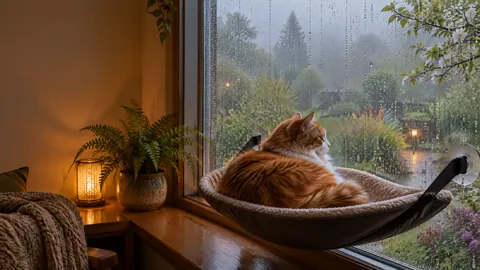 Ginger Cat Watching Rain