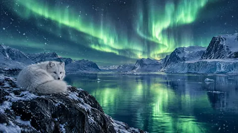 Arctic Fox Under Aurora