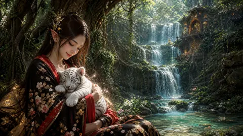 Elf Woman With Tiger Cub