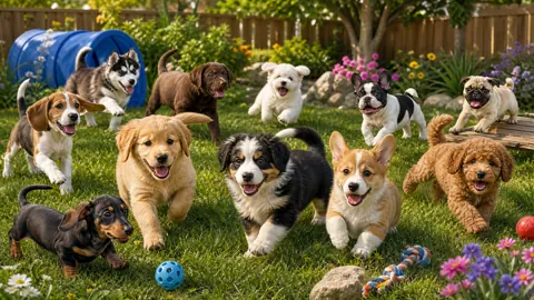 Puppies Running Backyard Agility