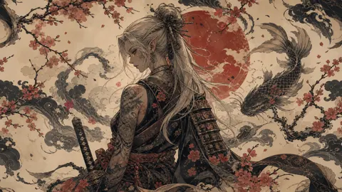 Tattooed Elf Samurai with Katana