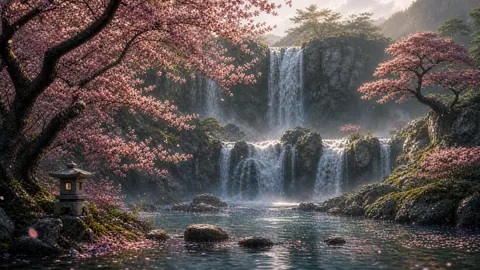 Japanese Garden Waterfall Sakura