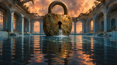 Brass Padlock in Bathhouse