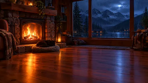 Black Cat by Fireplace
