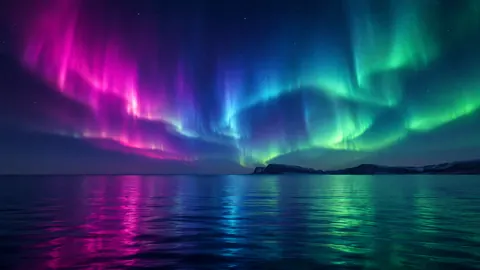 Colorful Aurora Over Ocean