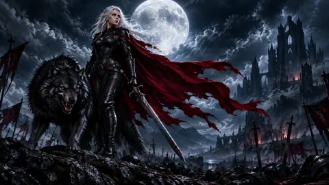 White-Haired Warrior With Wolf