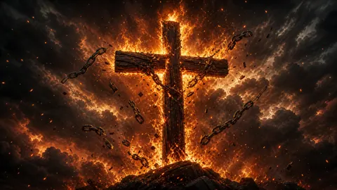 Burning Cross in Storm Clouds