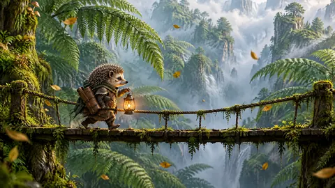 Armored Hedgehog on Rope Bridge