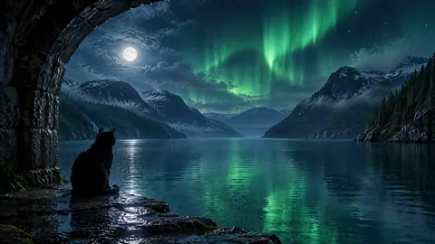 Black Cat Under Aurora