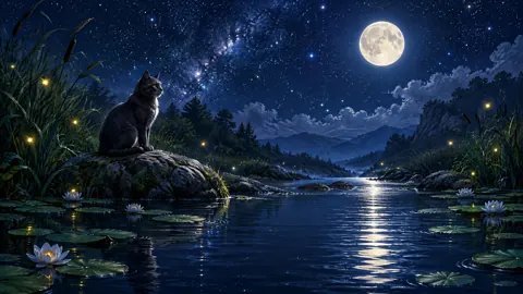 Charcoal Cat by Moonlit River