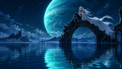 White-Haired Guardian Above Midnight Lake