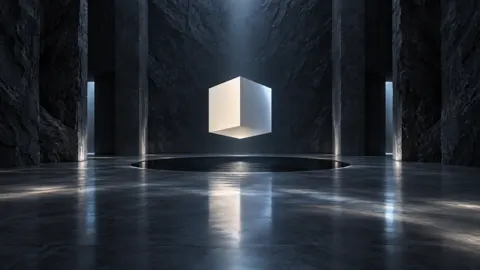 Glowing Cube Above Black Pool
