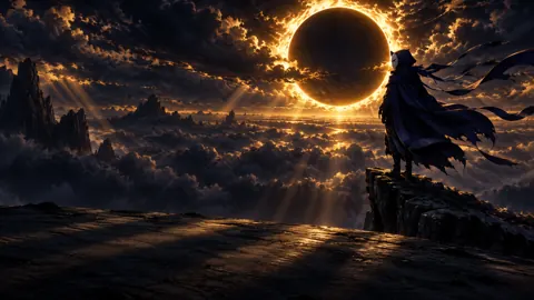 Masked Wanderer Under Golden Eclipse
