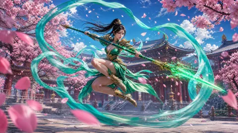 Chinese Warrior With Green Spear