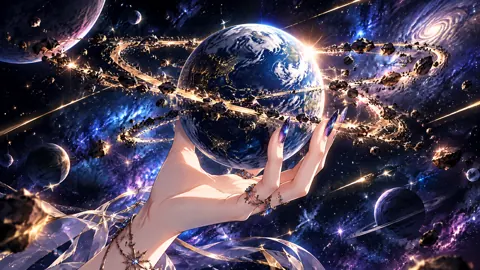Jeweled Hand Holding Blue Planet
