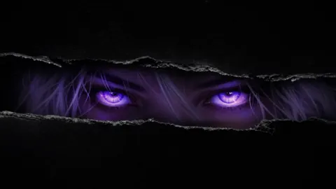Glowing Purple Eyes Behind Tear