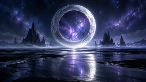Hollow Moon Over Basalt Plain