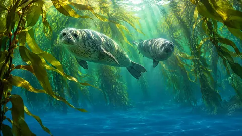 Harbor Seals in Kelp Forest