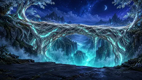 Luminous Root Bridge Ravine