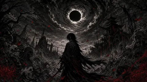 Cloaked Swordsman Under Eclipse