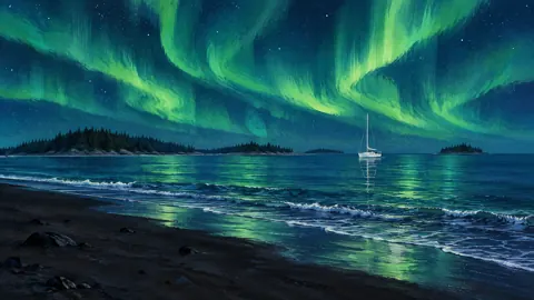 Sailboat Under Green Auroras