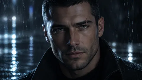 Scarred Man in Rain