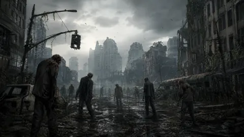 Zombies on Ruined City Street