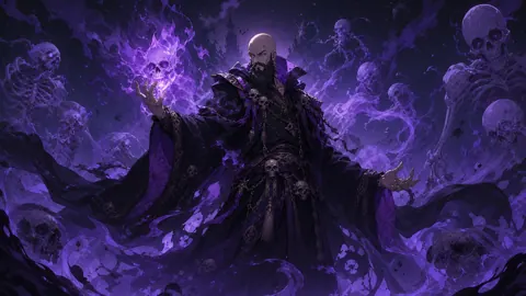 Necromancer With Purple Flaming Skull