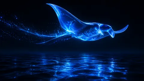 Glowing Manta Ray Above Ocean