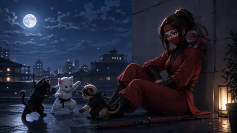Red Ninja With Kittens