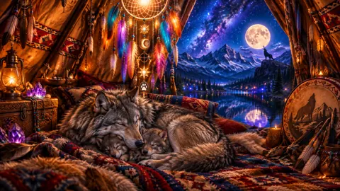 Sleeping Wolf Family in Tipi