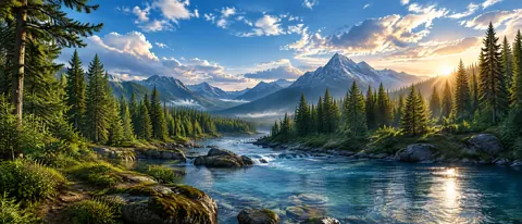 Evergreen River at Sunrise